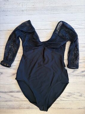 Women's Black Lace-Sleeve Class In Leotard Size Small